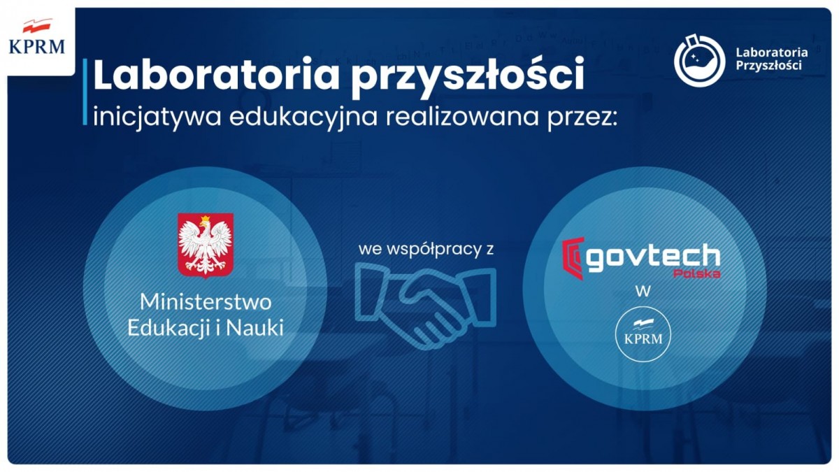 grafika przedstawia logo projektu labolatoria przyszłości oraz ministerstwa Edukacji i nauki govtech polska